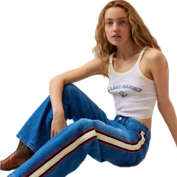 BDG Bella Baggy Jean - red, white and black Side Stripe - Picture 1 of 8